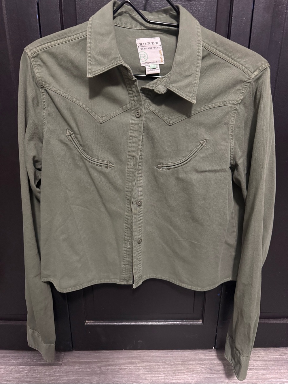 Roper Olive Green Western Shirt Cropped - Picture 1 of 2